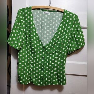 Reformation Green Floral Blouse